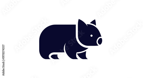 Cute Wombat Icon Silhouette, Australian Marsupial Animal Vector Graphic