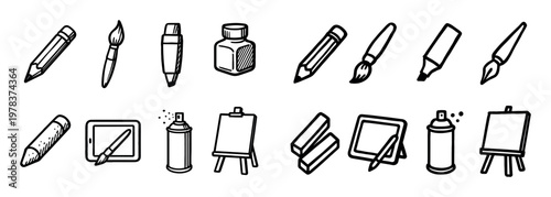 Art icons with pencil brush easel sketch