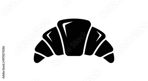 Croissant icon, black pastry symbol, breakfast food illustration, vector graphic