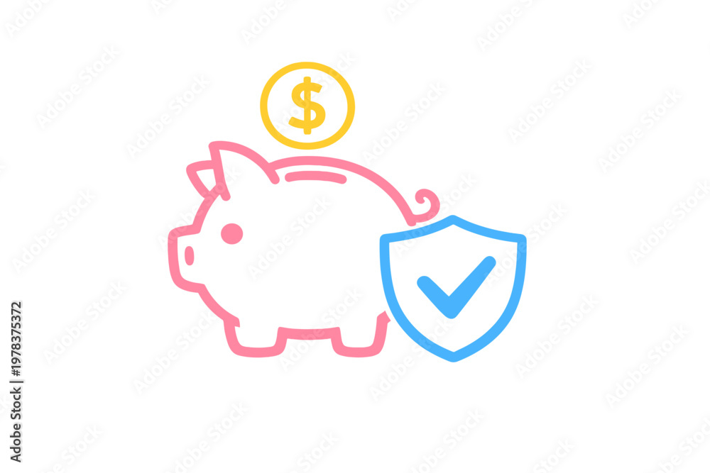 Fototapeta premium A minimalist vector illustration of a pink piggy bank with a yellow