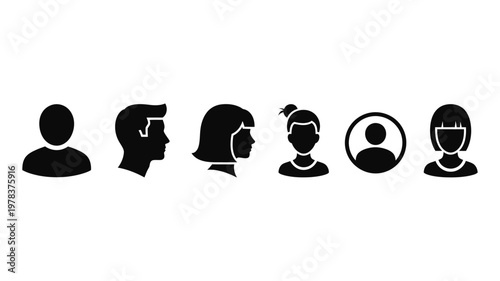 Black silhouette icons of diverse people.