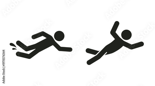 Two figures in dynamic poses appearing to fall or dive shown as a silhouette