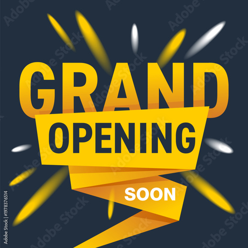 Grand Opening yellow and gray banner with burst effect