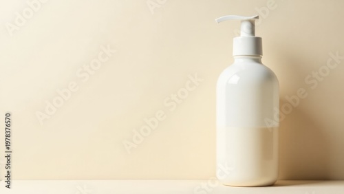 A clear glass bottle filled with transparent liquid sits on a wooden table