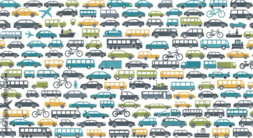 Collection of diverse vehicles on a white background.