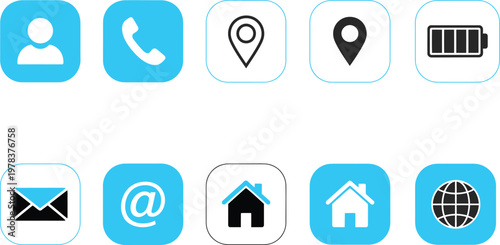 Collection of modern app icons in blue and white