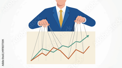 Strategic business control: Man manipulating financial market graphs