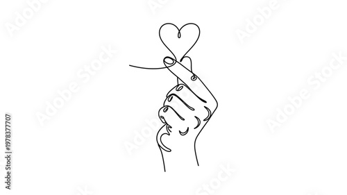 A hand holding a heart shaped string. Continuous line style. Hand drawn. Line art. Vector design. illustration