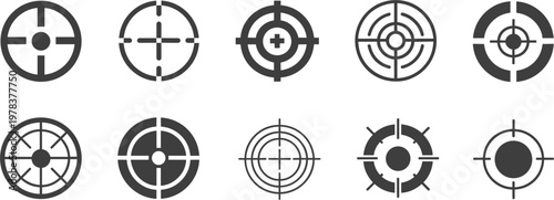 Target crosshair and aim silhouette icon set, black vector collection for business strategy, marketing goals