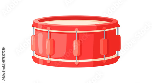 Vibrant Red Snare Drum Percussion Instrument Isolated on White Background