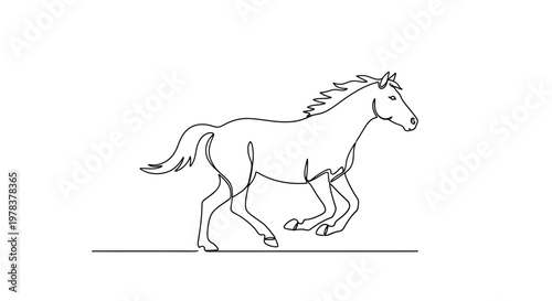 Single Line Drawing of a Horse Running, Minimalist Animal Art, Elegant Equine Motion