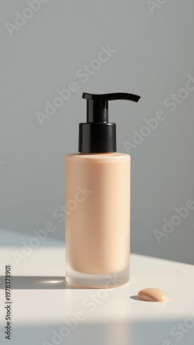 A single bottle of liquid sits on top of a table