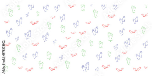Colorful gloves seamless pattern background, safety gloves line art repeat design, minimal cleaning gloves vector pattern