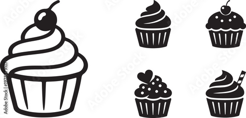 Cupcake black silhouette icon, clean vector EPS design, sweet dessert symbol isolated.