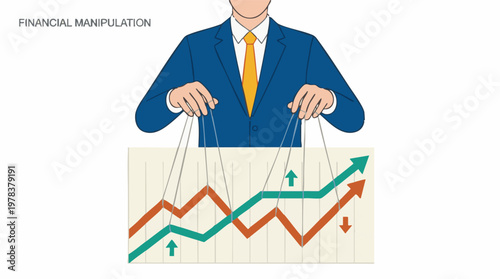 Financial manipulation concept with businessman controlling market graphs