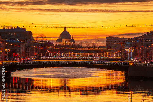 Fényképezés View of the Fontanka River and the Trinity-Izmailovsky Cathedral