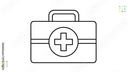 Simple line art drawing of a medical first aid kit bag with a prominent cross symbol in the center of the design for healthcare use.