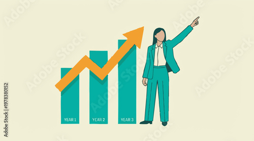 Business Growth Concept with Woman and Bar Chart Illustration