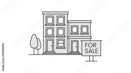 Building for Sale Icon, Real Estate Property Listing with Residential Apartment Illustration, Urban Housing Investment and Property Market Concept