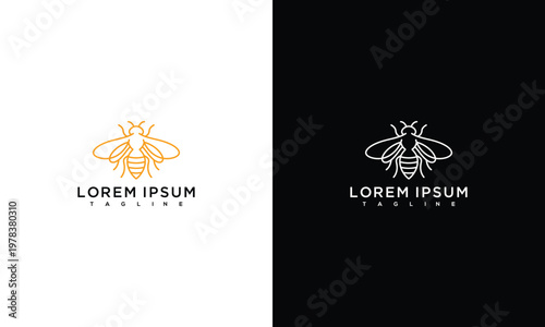Minimalist Honey Bee Line Art Logo Concept on Dark and Light Backgrounds