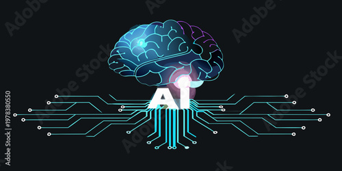 A glowing human brain integrated with artificial intelligence circuitry