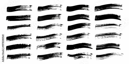 Collection of abstract black brush strokes arranged in horizontal lines