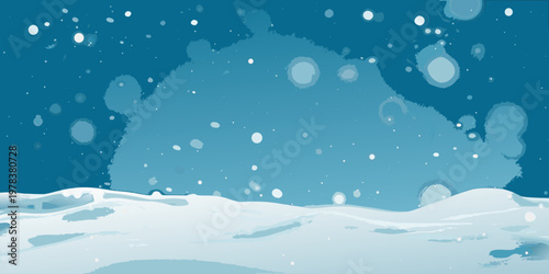 Abstract winter landscape with snowy hills and falling snowflakes
