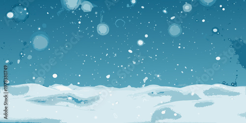 Abstract winter scene with falling snow and a textured snowdrift