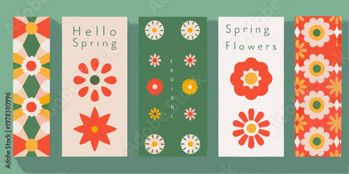 A series of colorful vertically oriented spring themed decorative banners
