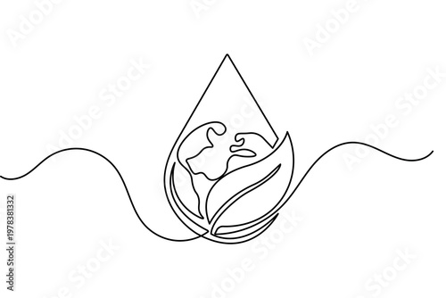 Earth with plant continuous one line drawing minimalist vector illustration