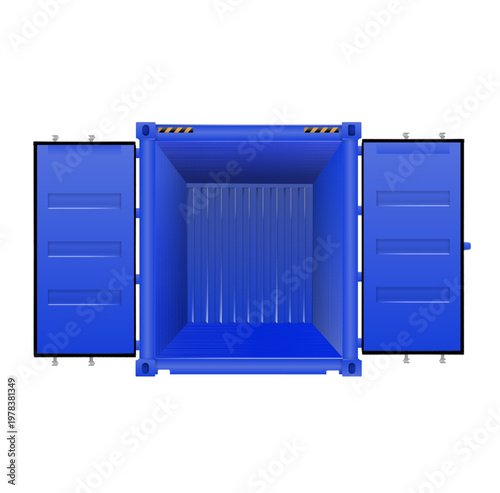 Open Cargo Container: An empty, open cargo container in a vibrant blue color.  It symbolizes global trade, logistics, and the vast possibilities of international commerce.