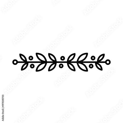 Branch divider with leaves and circular berries features a symmetrical botanical design suitable for elegant stationery, invitations, and minimalist digital layouts with plenty of copy space.