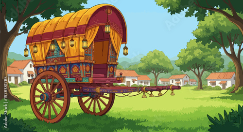 Surreal floating islands connected by ladders, fantasy landscape with vibrant pink and blue colors, whimsical dream world vector illustration