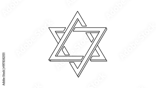 Minimalist black outline of the star of david symbol representing jewish identity and religious traditions.