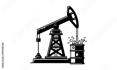 Oil Pump, Drilling Rig, Industrial Equipment, Black Icon