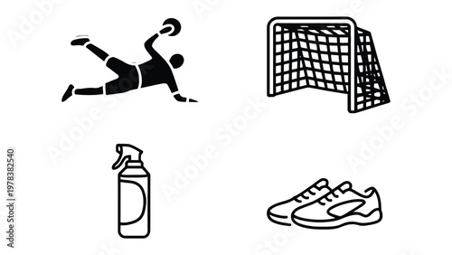 Handball Essentials: A collection of icons representing the key elements of the fast-paced sport of handball, showcasing action and equipment.
