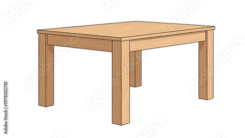 Sturdy rectangular wooden table with natural wood grain finish isolated on a white background perfect for home or office interior mockups.