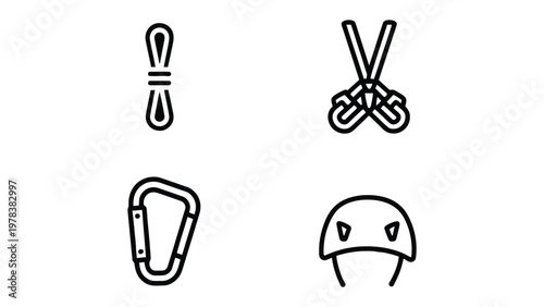 Essentials for Ascent: A collection of minimalist icons, illustrating key elements necessary for safe and successful climbing adventures.