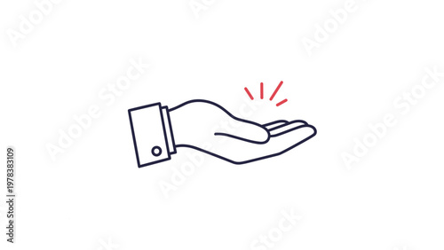 Outlined hand gesture with an open palm facing upwards as if holding something invisible or offering help isolated on white background.