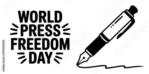 A black and white illustration commemorating world press freedom day with a classic fountain pen Vector, illustration