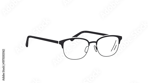 Pair of classic black eyeglasses with a semi-rimless frame shown at an angle isolated on white background as an optical accessory.