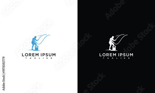 Fisherman Casting Line Logo Design