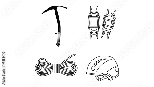 Essential Climbing Gear: An assortment of essential climbing gear, carefully arranged to emphasize their critical role in ensuring safety, preparedness, and adventure.