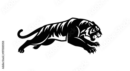 Aggressive Black Panther Silhouette Leaping Forward