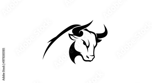 Aggressive Bull Head Silhouette, Strong Animal Symbol, Power and Ferocity