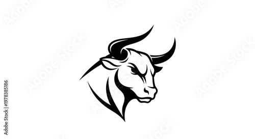 Aggressive Bull Head Silhouette, Powerful Animal Mascot, Strong Symbol