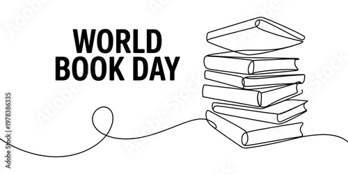 A minimalist black and white line art illustration celebrating the occasion of world book day Vector, illustration