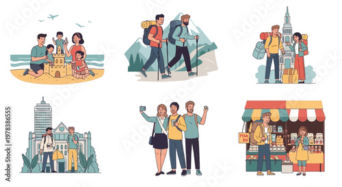 Diverse Group of People Enjoying Various Travel and Leisure Activities