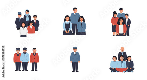 Diverse group of people, families, and individuals in pixel art style