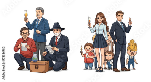 Diverse Groups Celebrate Success: Business Professionals and Families Toasting